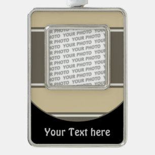 Button RETRO STRIPES + your photo & text Silver Plated Framed Ornament