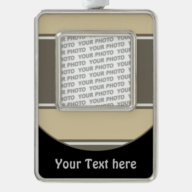 Button RETRO STRIPES + your photo & text Silver Plated Framed Ornament (Front)