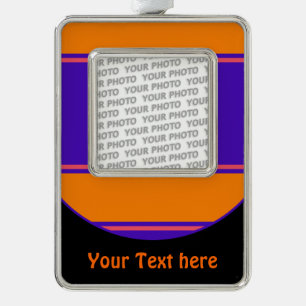 Button RETRO STRIPES + your photo & text Silver Plated Framed Ornament