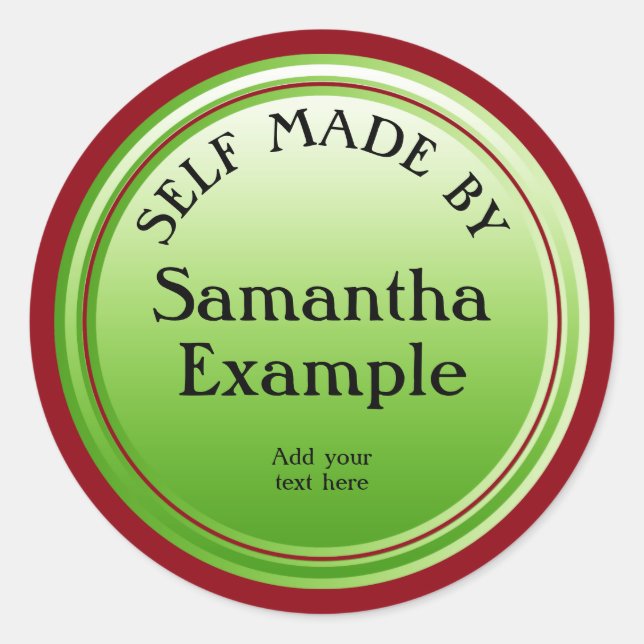 Button round green gradients + your backg. & text classic round sticker (Front)