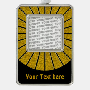 BUTTON ROUND RAYS gold + your photo & text Silver Plated Framed Ornament