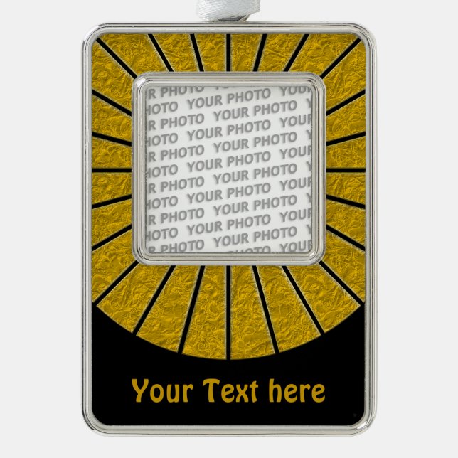 BUTTON ROUND RAYS gold + your photo & text Silver Plated Framed Ornament (Front)