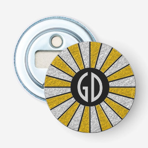 BUTTON ROUND RAYS silver gold + your monogram Bottle Opener