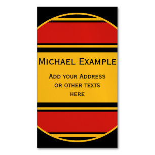 BUTTON ROUND stripes black red yellow + your text Magnetic Business Card