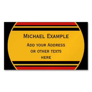 BUTTON ROUND stripes black red yellow + your text Magnetic Business Card