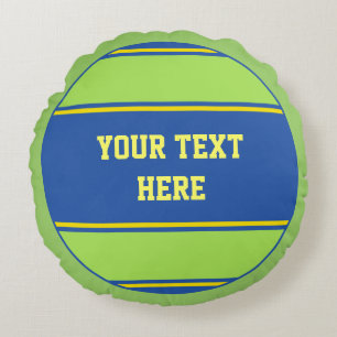 BUTTON ROUND stripes blue green yellow + your idea Cushion