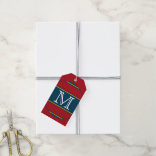 BUTTON ROUND stripes blue red orange + your text Gift Tags