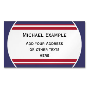BUTTON ROUND stripes blue red white + your text Magnetic Business Card
