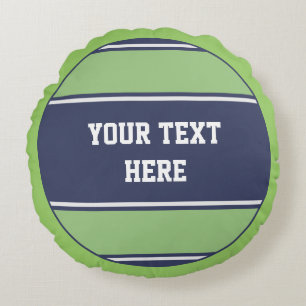 BUTTON ROUND stripes matt blue green + your idea Cushion