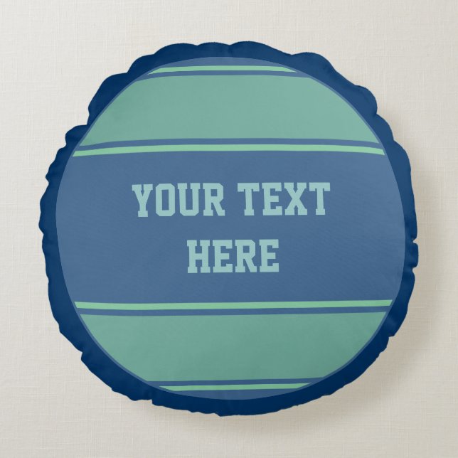BUTTON ROUND stripes ocean blue green + your idea Cushion (Front)