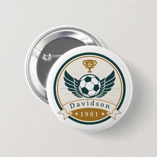 Button - Soccer Football - Personalised - Add Name (Front & Back)