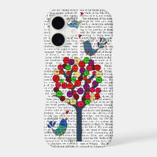 Button Tree and Birds Blue