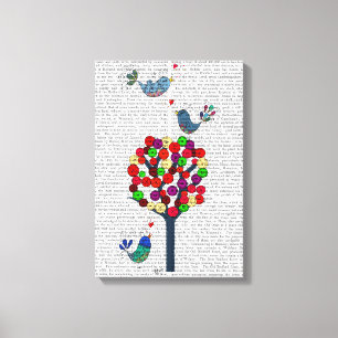 Button Tree and Birds Blue Canvas Print