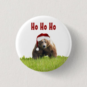 Button w/Christmas grizzly bear