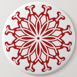 Button, White background Red floral design 6 Cm Round Badge