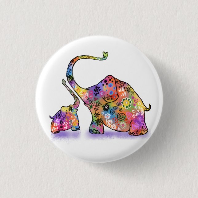 Button with Cute Baby and Mum Elephants (Front)