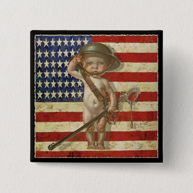 Button with Cute Baby War Hero Print (Front)
