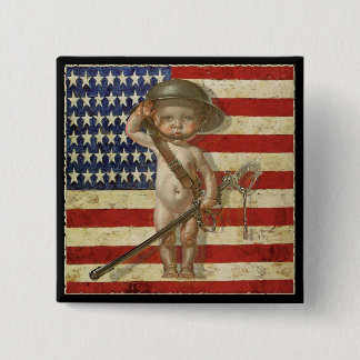 Button with Cute Baby War Hero Print