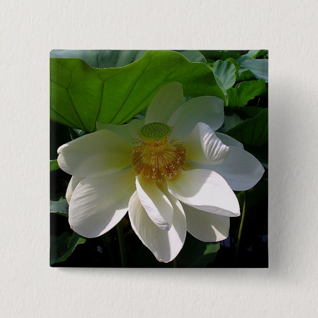 Button with delicate white Lotus Flower (Front)