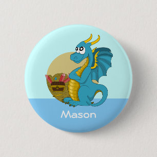 Button with dragon cartoon
