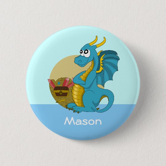 Button with dragon cartoon