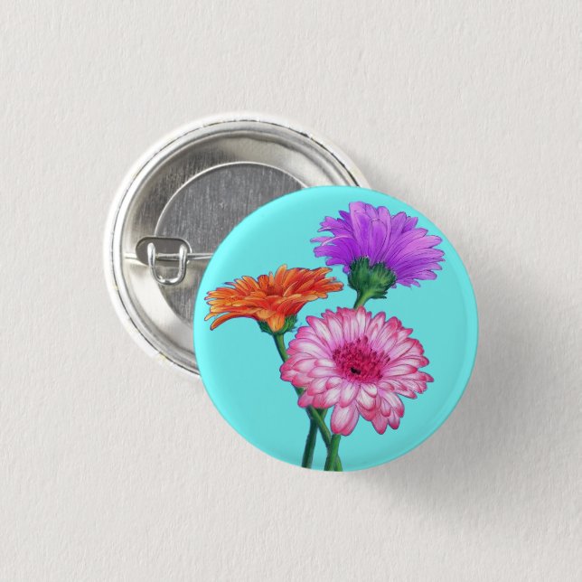 Button with Gerbera Daisies (Front & Back)