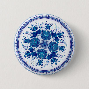 Button with the ornament in Gzhel style