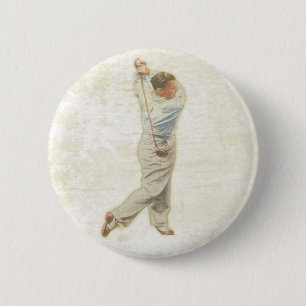 Button with Vintage Golf Player