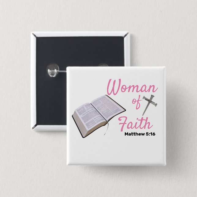 Button: Woman of Faith 15 Cm Square Badge (Front & Back)