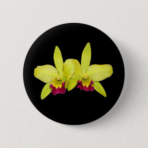 Button, YELLOW and PURPLE_CATTLEYAS 6 Cm Round Badge