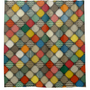 buttoned patches retro shower curtain