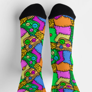 Buttons and Patchwork Halloween Socks