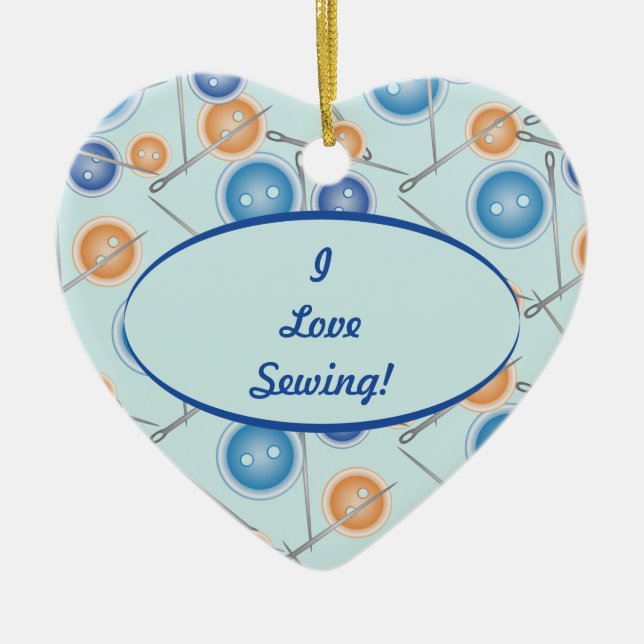 Buttons and Sewing Needles Ceramic Tree Decoration (Front)