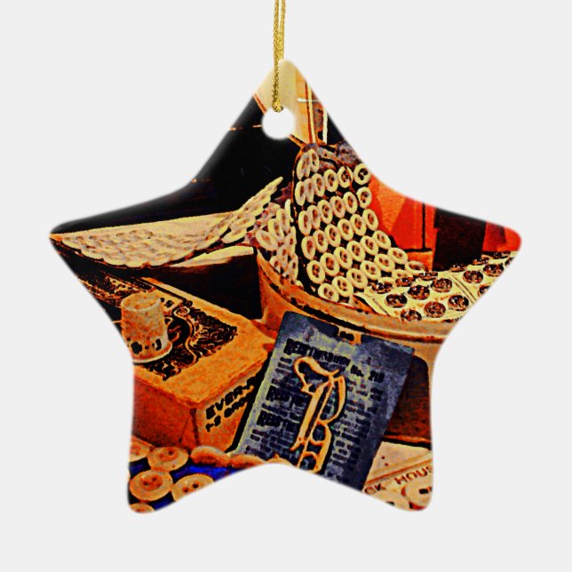 Buttons and Snaps Ceramic Tree Decoration (Front)