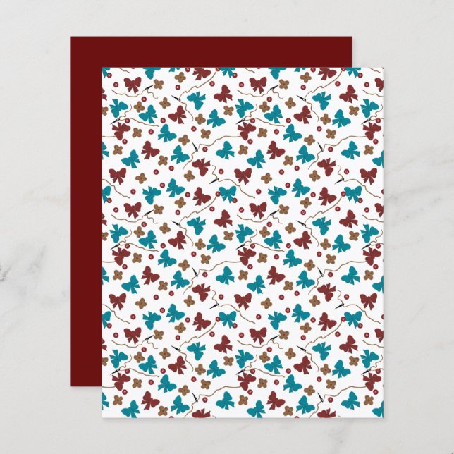 Buttons Bows Teal Red Brown Scrapbook Paper (Front/Back)