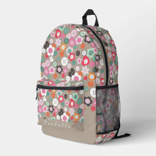 Buttons Brown Printed Backpack