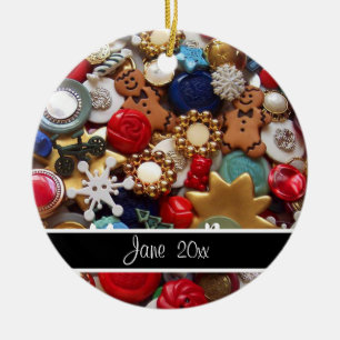 Buttons Gingerbread Men Christmas Tree Ceramic Tree Decoration
