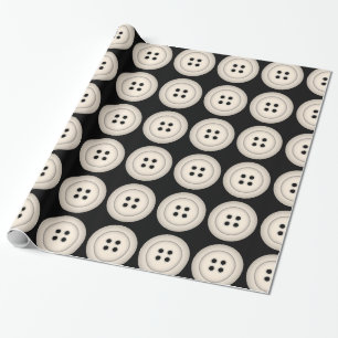Buttons Minimalist Modern Dot Pattern Black Cream Wrapping Paper