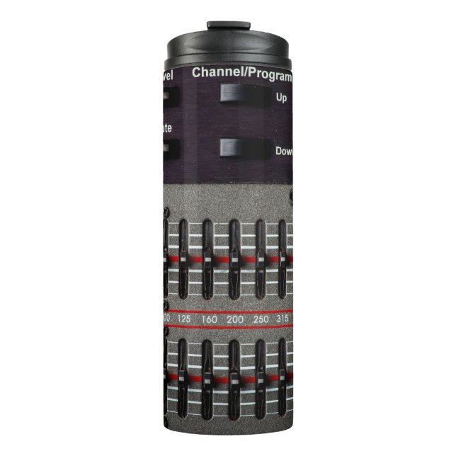 Buttons on a sound mixer in a recording studio. thermal tumbler (Front)