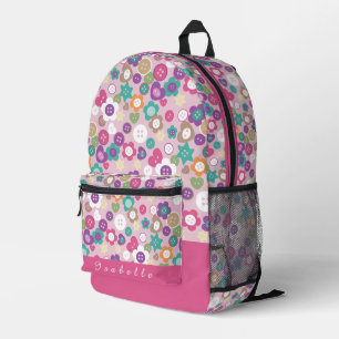 Buttons Pink Printed Backpack