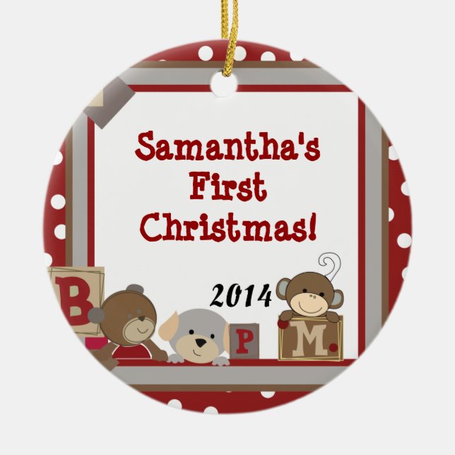 Buttons Teddy Bear Toy Personalised Name Ornament (Front)
