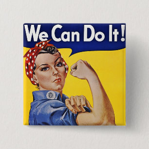 Buttons: We Can Do It  - Vintage Poster Image 15 Cm Square Badge