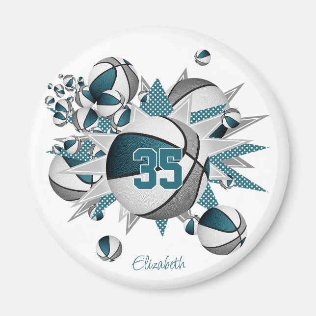 buy 1 or buy for team teal grey basketballs stars magnet (Front)