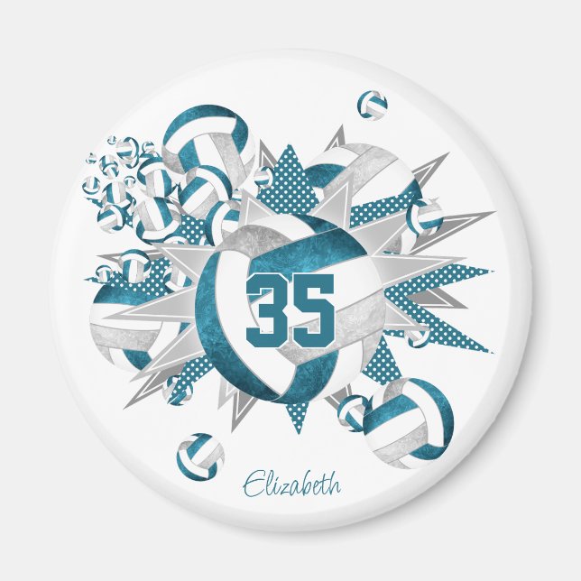 buy 1 or for team teal grey volleyballs stars magnet (Front)