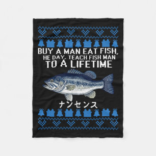 Buy A Man Eat Fish Funny Ugly Christmas Sweaters L Fleece Blanket