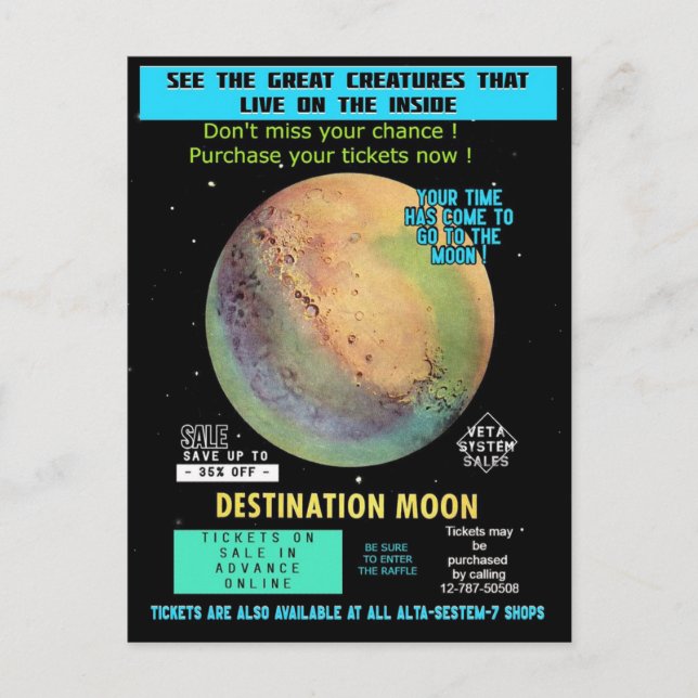 Buy a ticket to the Moon ! Space Travel  Postcard (Front)