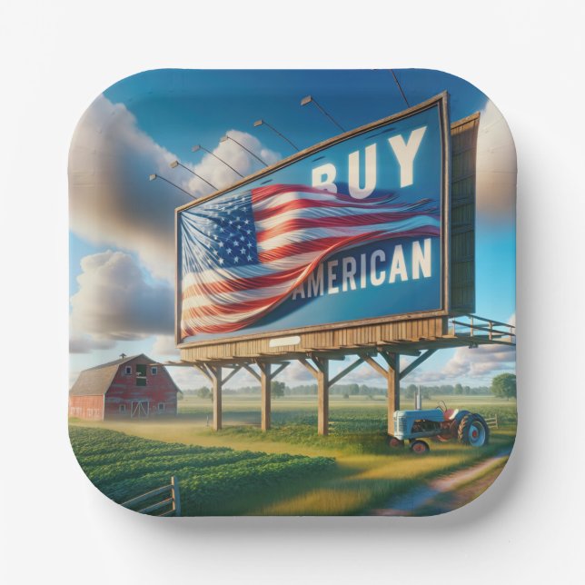 Buy American Billboard With Farm Tractor Paper Plate (Front)