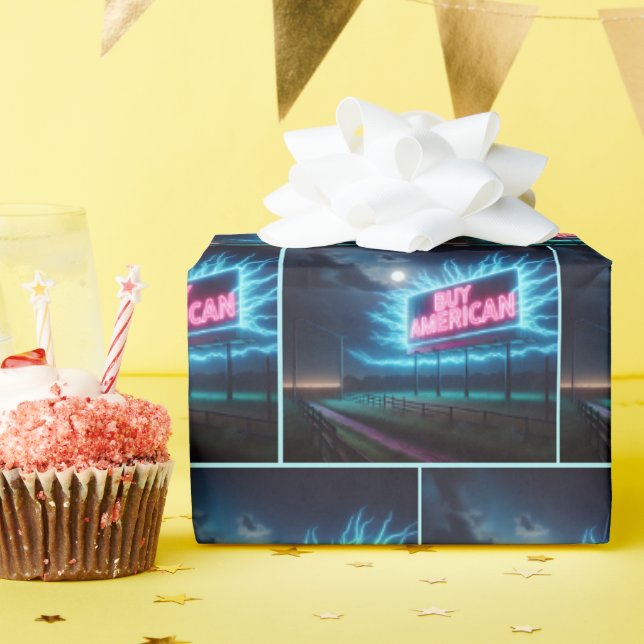 Buy American Neon Billboard Wrapping Paper (Birthday Party)