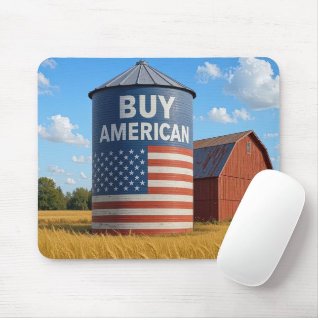 Buy American Sign On a Farm Silo Mouse Mat (With Mouse)