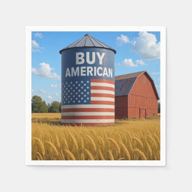 "Buy American" Sign On a Farm Silo Napkin (Front)